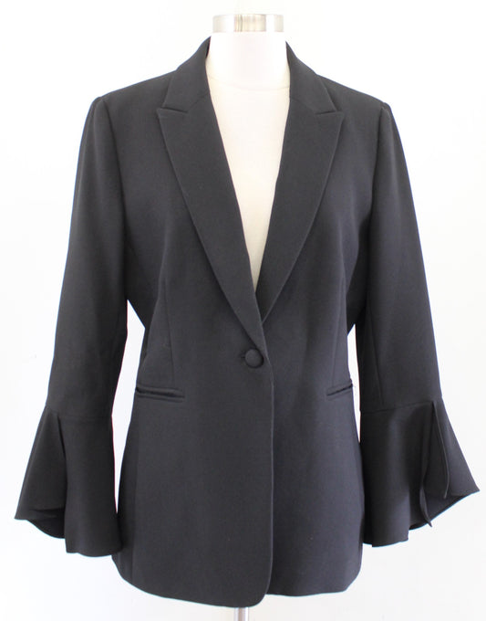Tahari ASL Levine Solid Black Bell Sleeve Single Button Blazer Jacket Size 10