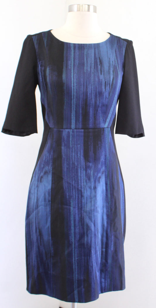 NWT Elie Tahari Estelle Black Blue Watercolor Print Sheath Dress Size 2