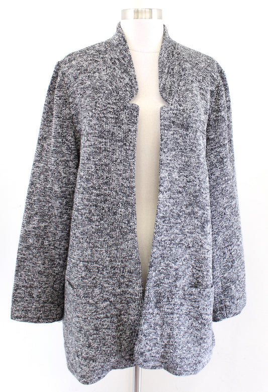 Soft Surroundings Marled Tweed Open Front Blazer Jacket Size XL Gray Black White