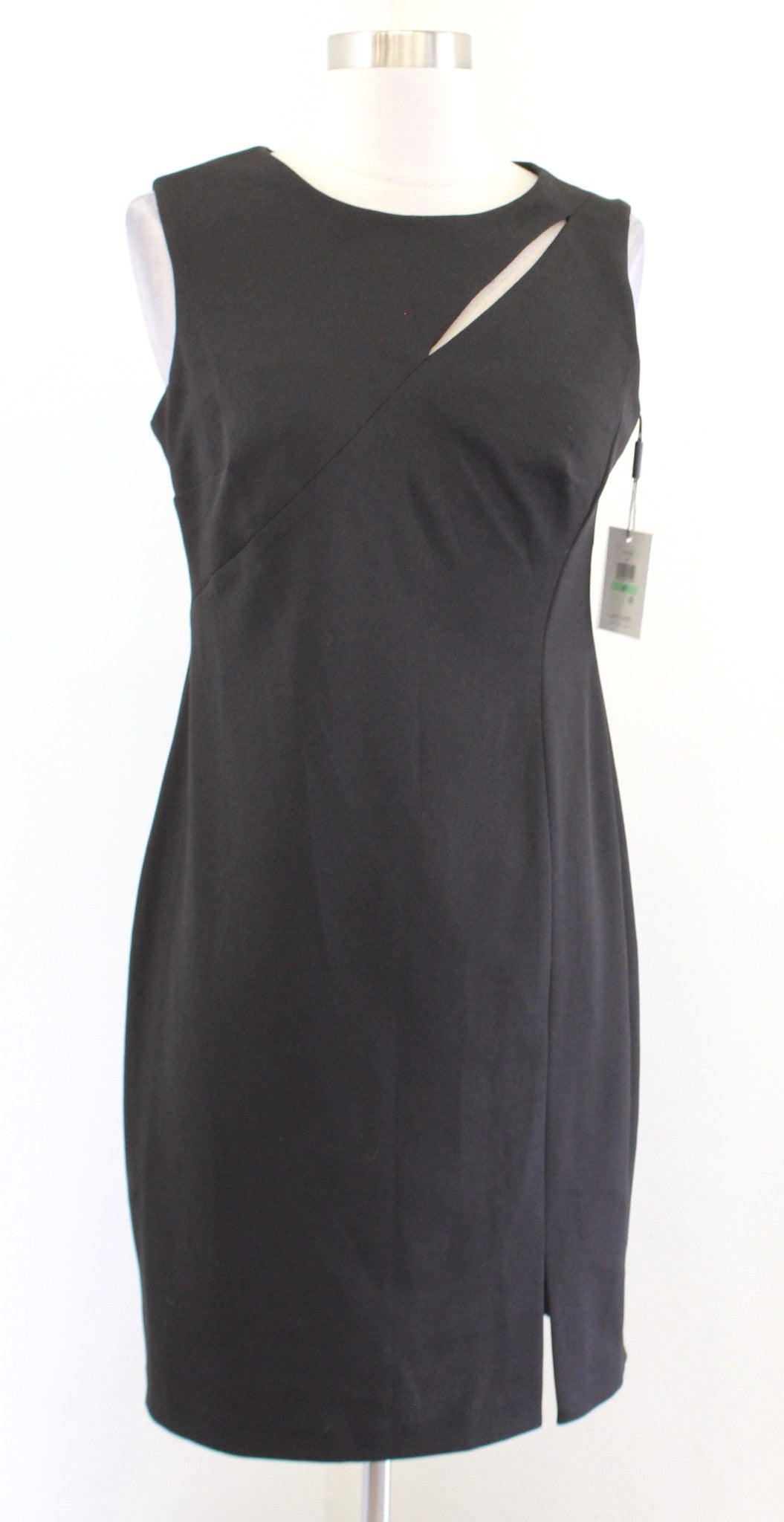 NWT Calvin Klein Womens Solid Black Slash Cutout Accent Sheath Dress Size 8P
