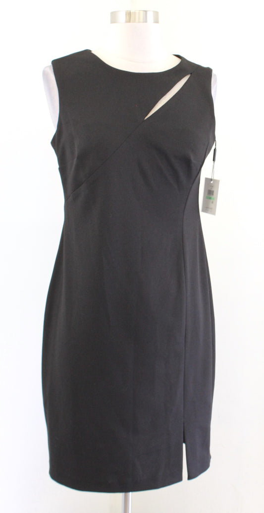 NWT Calvin Klein Womens Solid Black Slash Cutout Accent Sheath Dress Size 8P