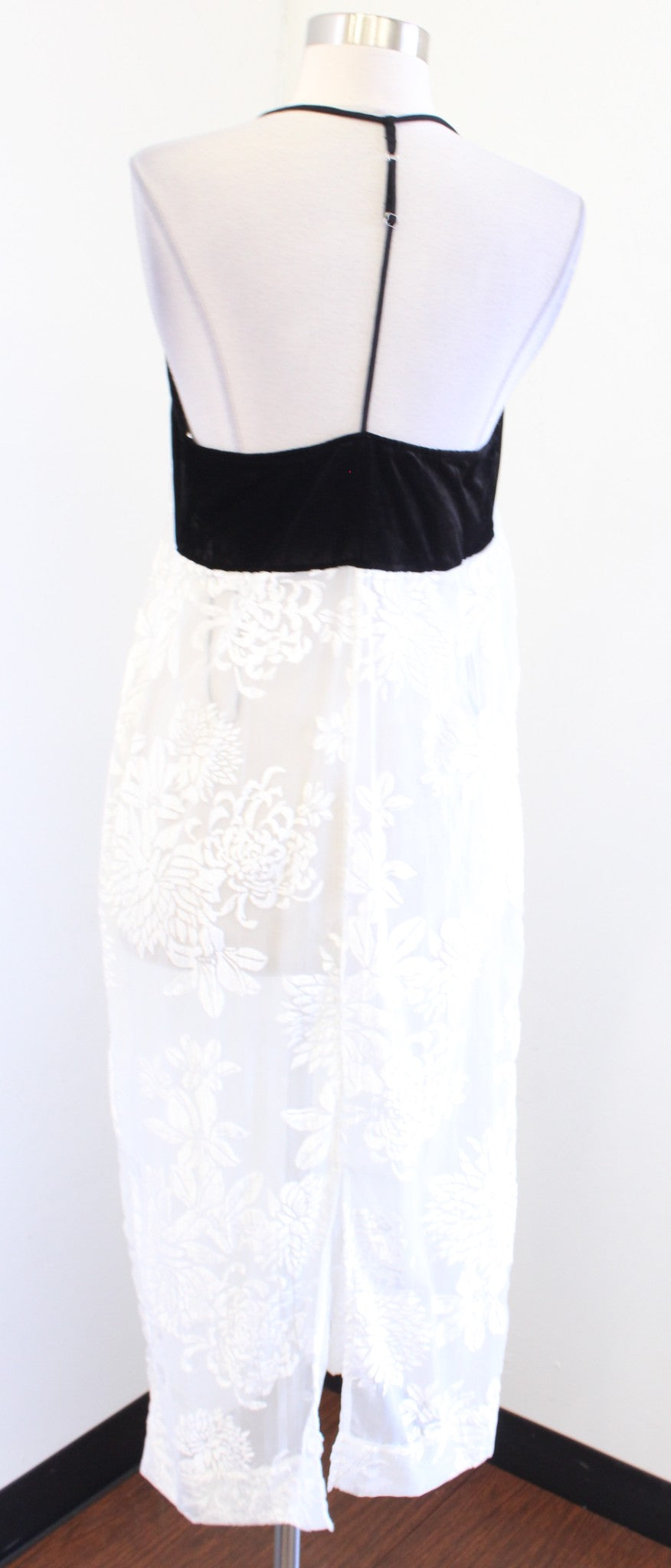 Free People Love All Day Black White Burnout Velvet Floral Maxi Slip Dress Sz S