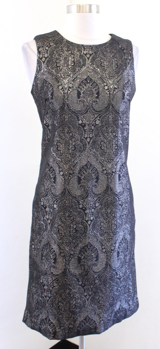 NWT J McLaughlin Zahara Black Champagne Jacquard Sheath Dress Size 2 Metallic