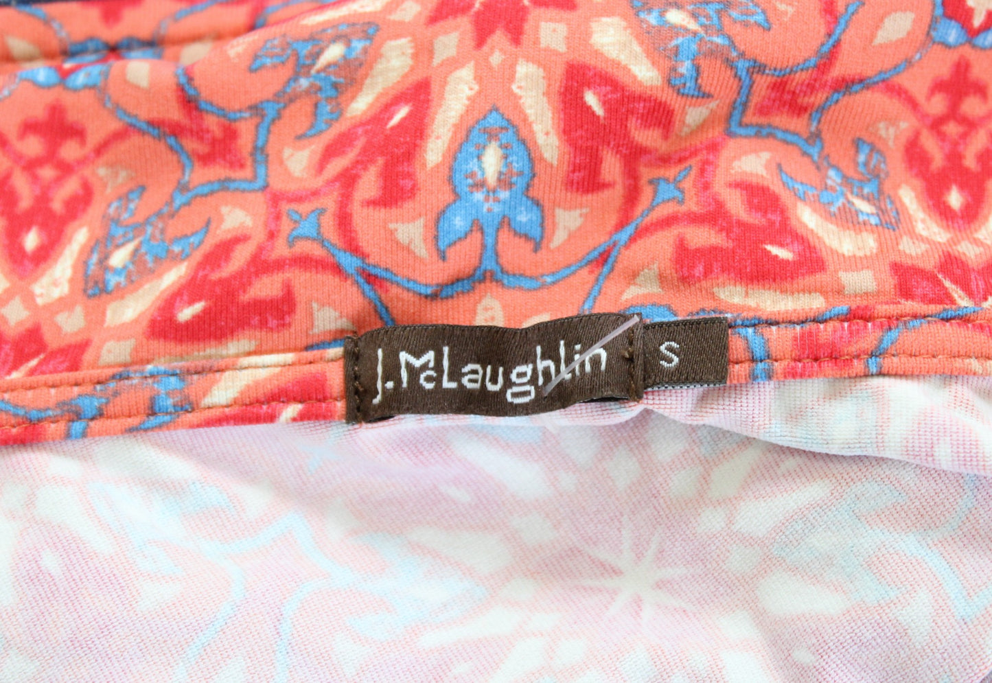 J McLaughlin Coral 3/4 Sleeve Catalina Cloth Geometric Medallion Wrap Dress Sz S