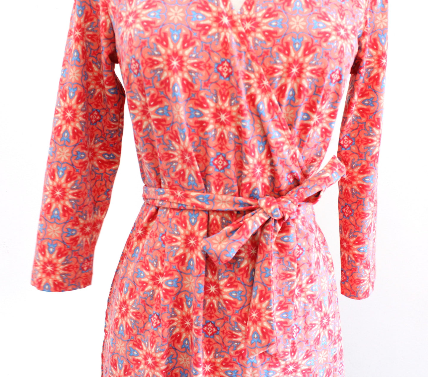 J McLaughlin Coral 3/4 Sleeve Catalina Cloth Geometric Medallion Wrap Dress Sz S