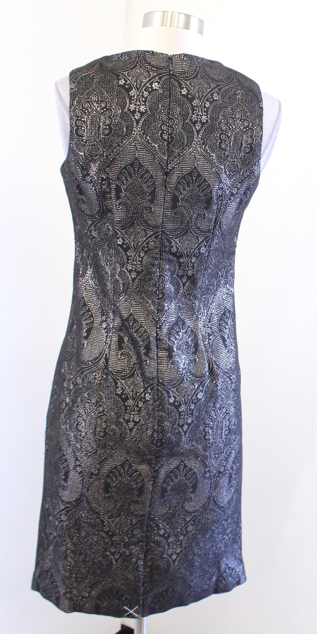 NWT J McLaughlin Zahara Black Champagne Jacquard Sheath Dress Size 2 Metallic