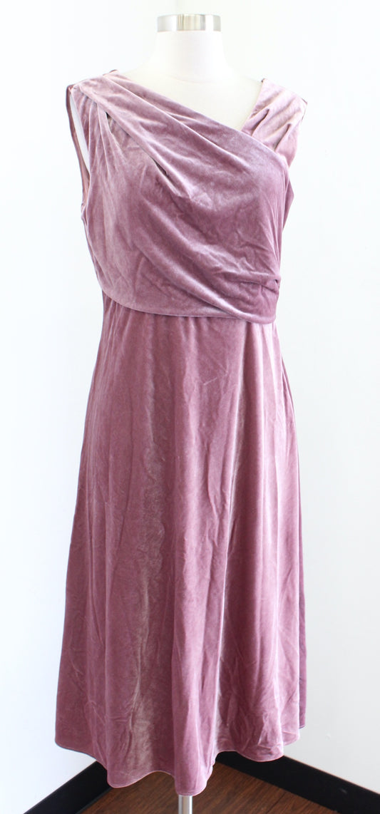 NWT Adrianna Papell Antique Rose Pink Velvet Draped Bias Midi Dress Evening 10