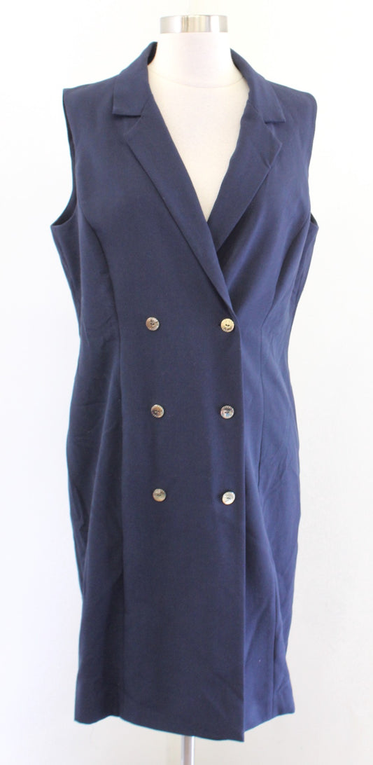 Tahari ASL Levine Navy Blue Double Breasted Tuxedo Blazer Style Dress Career 12