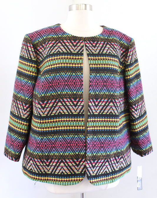 NWT Tahari ASL Levine Colorful Tribal Geometric Print Blazer Jacket Size 18W