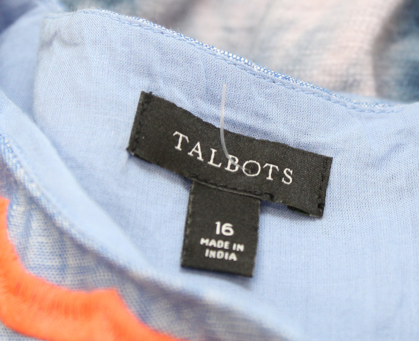 Talbots Blue Floral Embroidered Linen Blend Shift Dress Size 16 Sleeveless