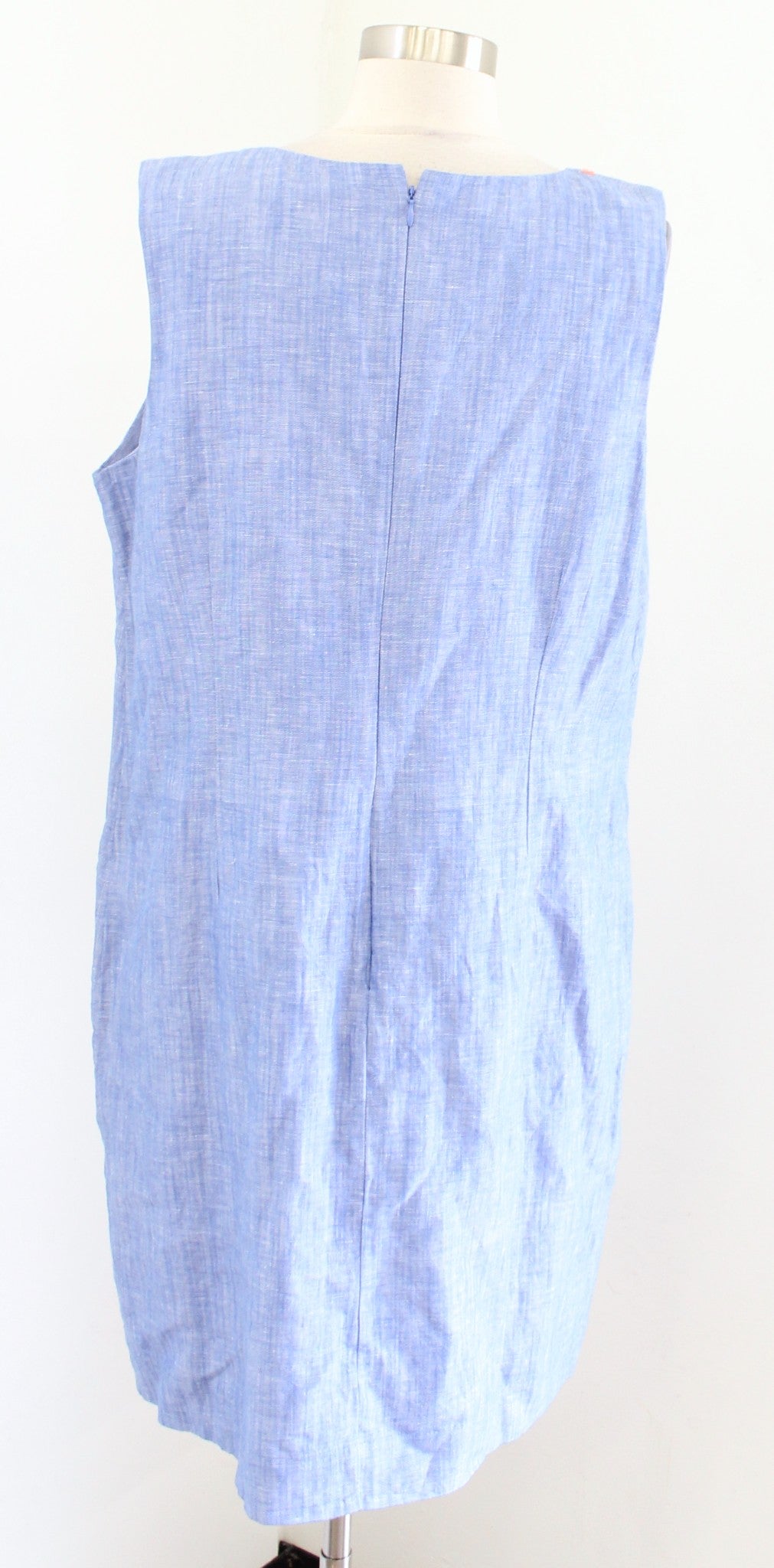 Talbots Blue Floral Embroidered Linen Blend Shift Dress Size 16 Sleeveless