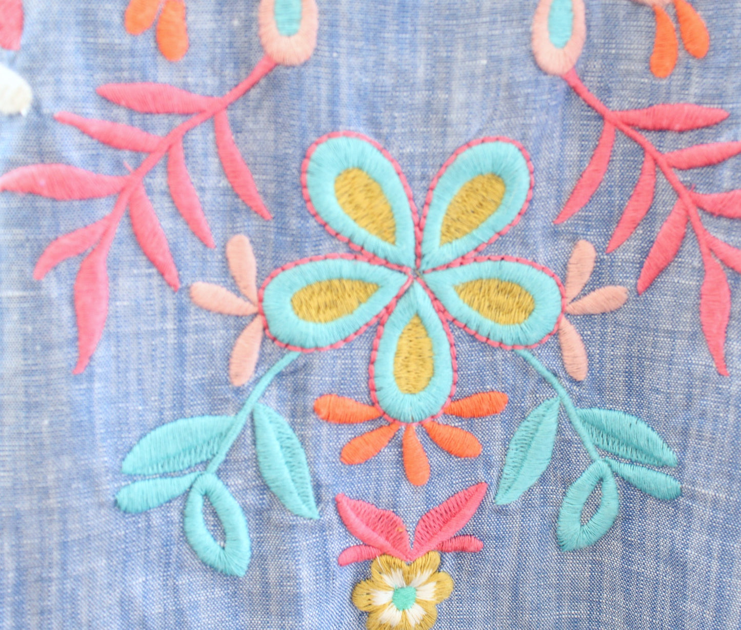 Talbots Blue Floral Embroidered Linen Blend Shift Dress Size 16 Sleeveless