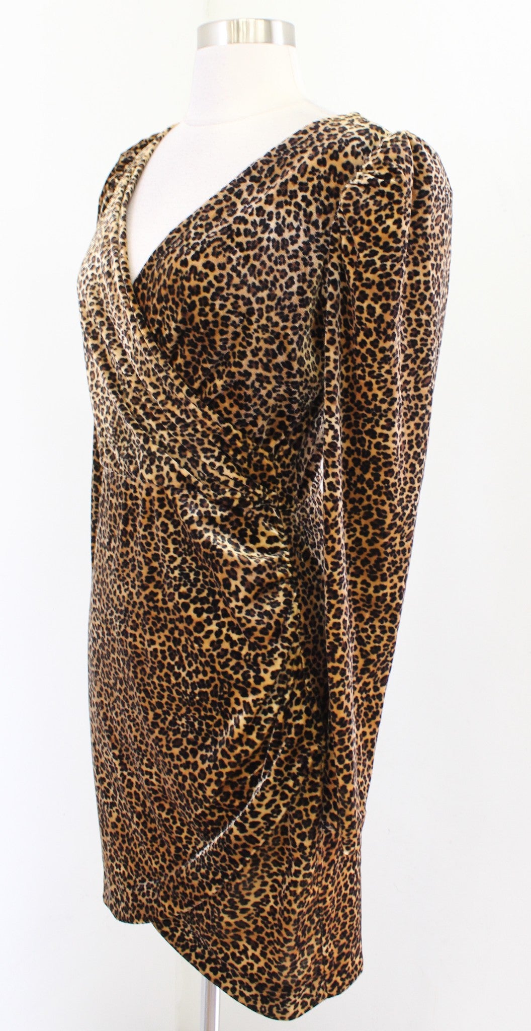 Nicole Miller Collection Velvet Leopard Ruched Puff Sleeve Cocktail Dress Sz S