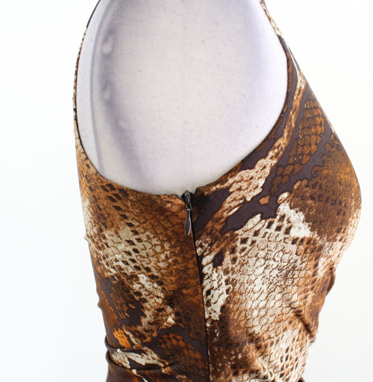 NWT $275 Laundry Brown One Shoulder Snakeskin Print Sequin Ruched Dress Size 6