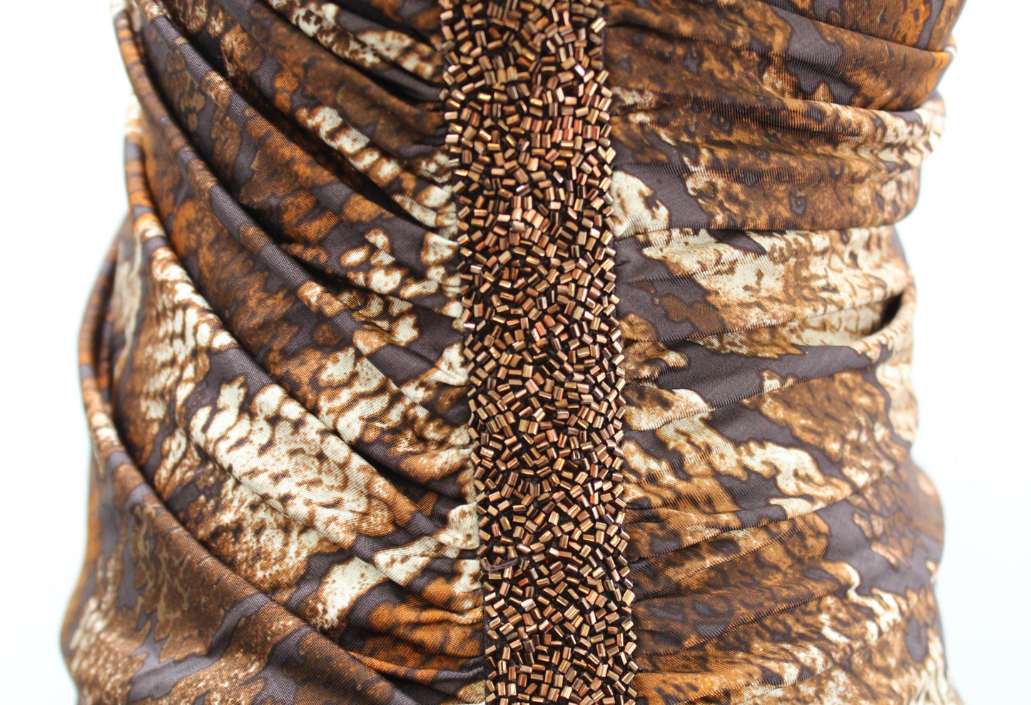 NWT $275 Laundry Brown One Shoulder Snakeskin Print Sequin Ruched Dress Size 6