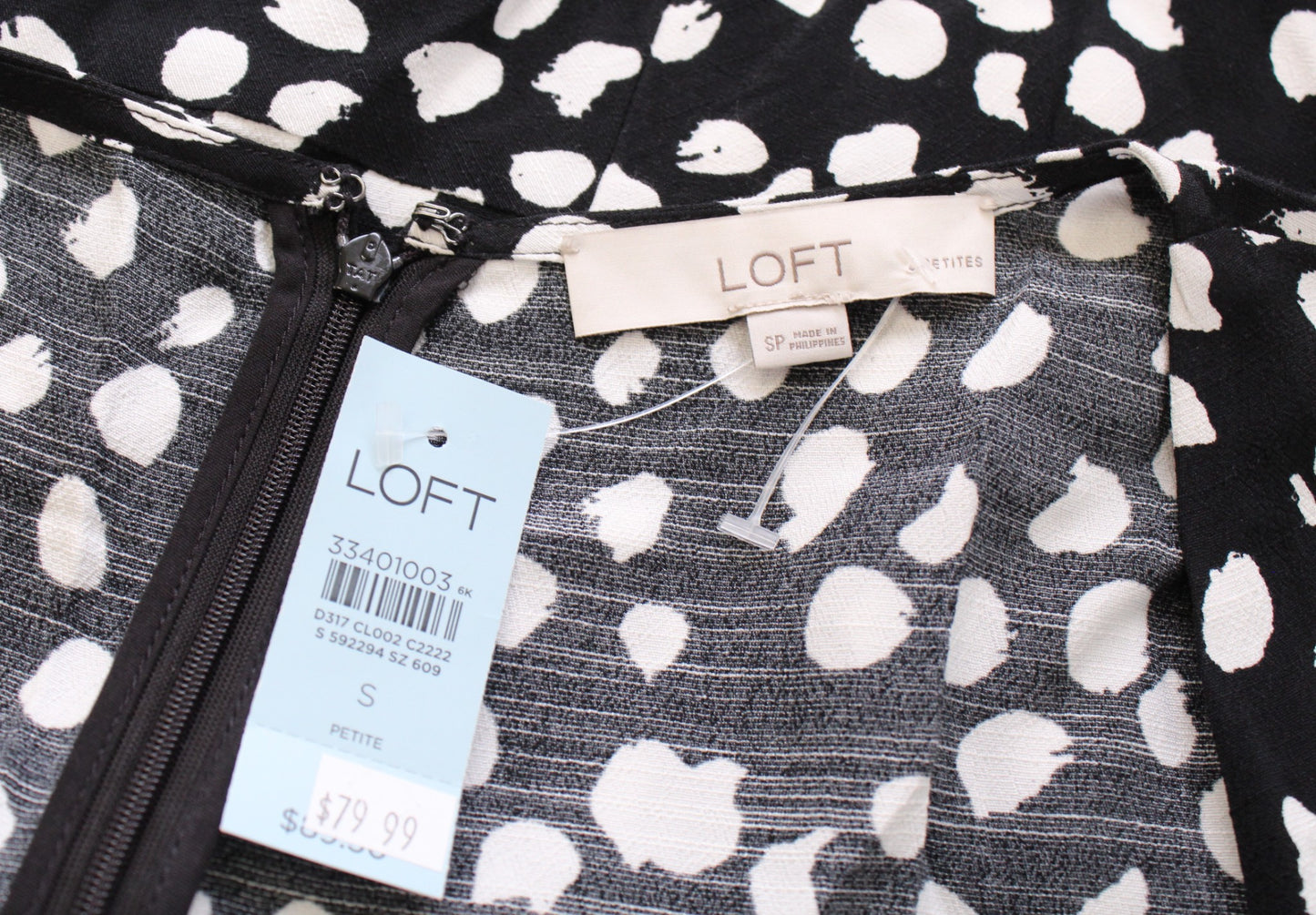 NWT Ann Taylor Loft Black White Spotted Tie V Neck Short Sleeve Dress Size PS SP