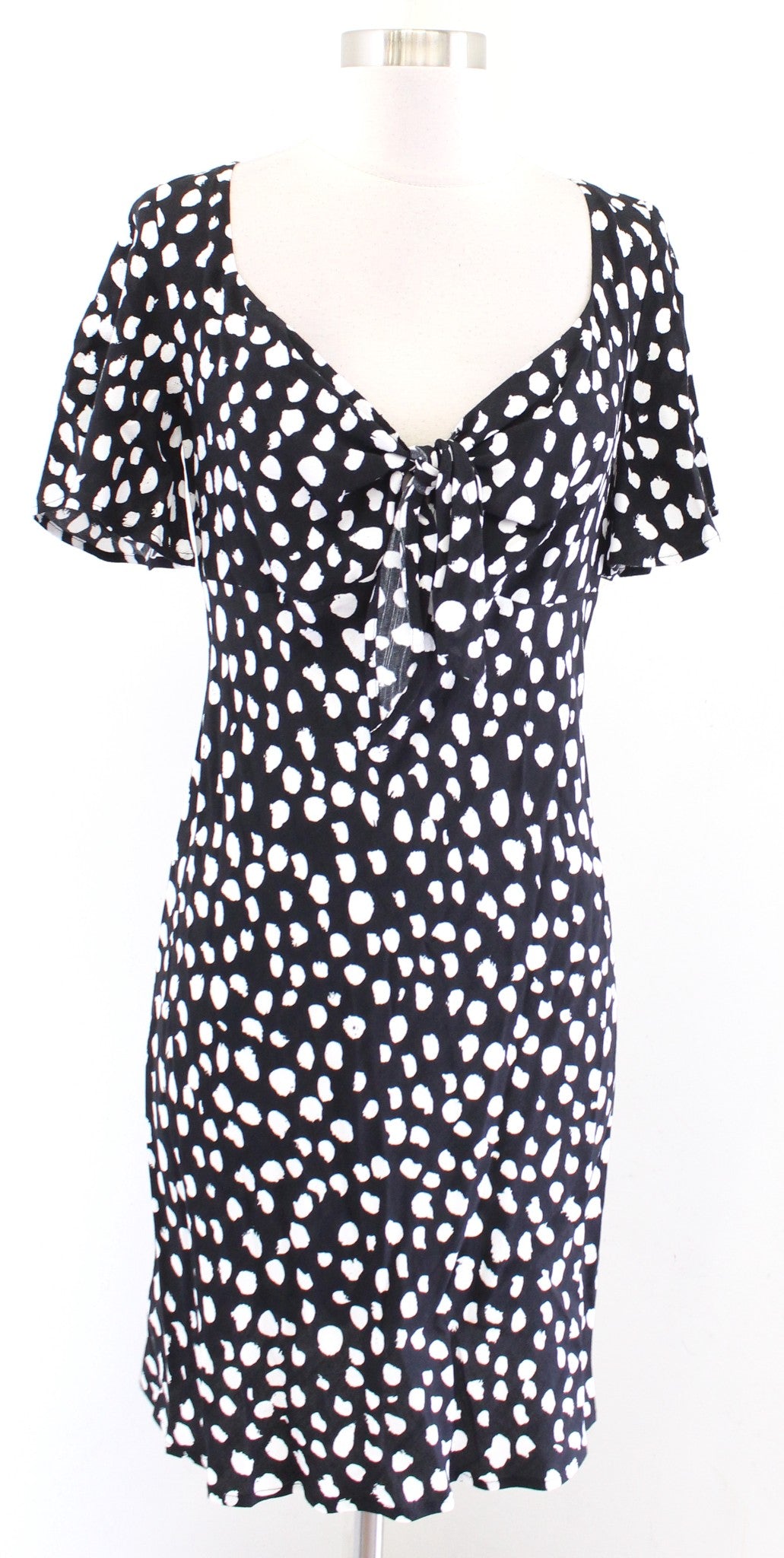 NWT Ann Taylor Loft Black White Spotted Tie V Neck Short Sleeve Dress Size PS SP