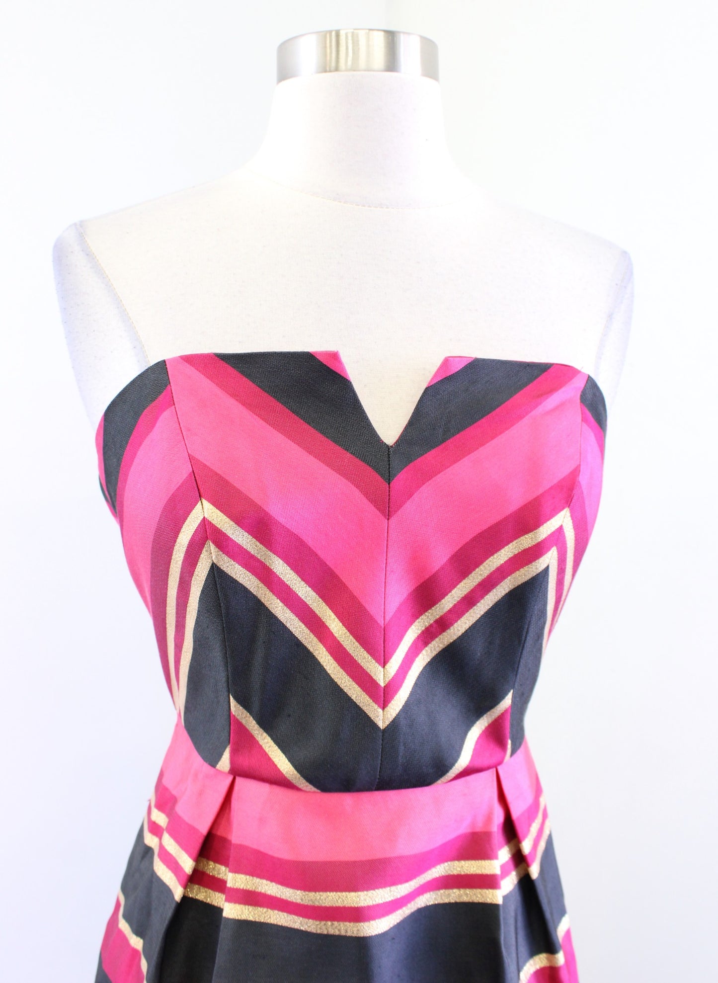 Vineyard Vines Metallic Chevron Striped Strapless Silk Blend Dress Size 0 Pink