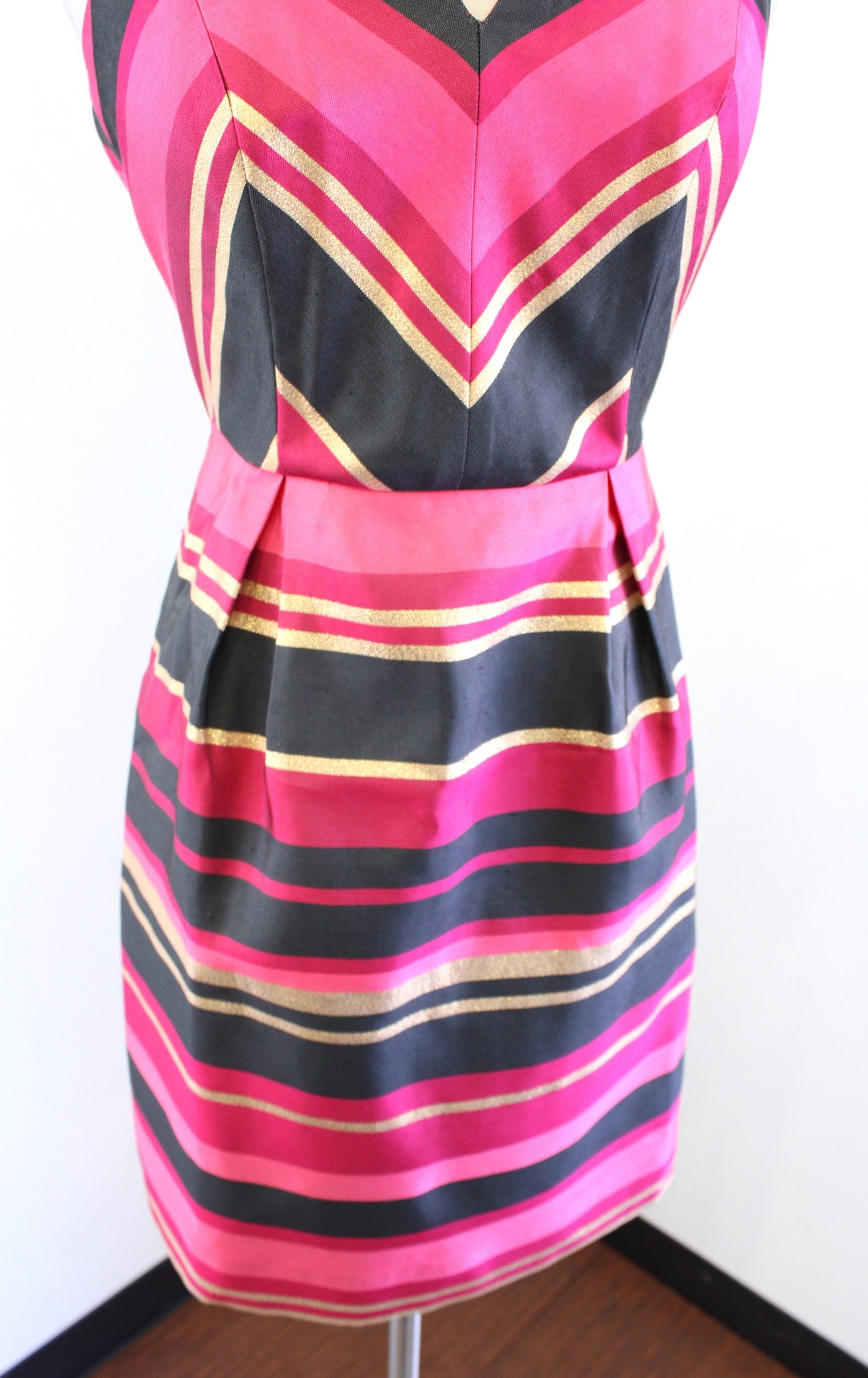 Vineyard Vines Metallic Chevron Striped Strapless Silk Blend Dress Size 0 Pink