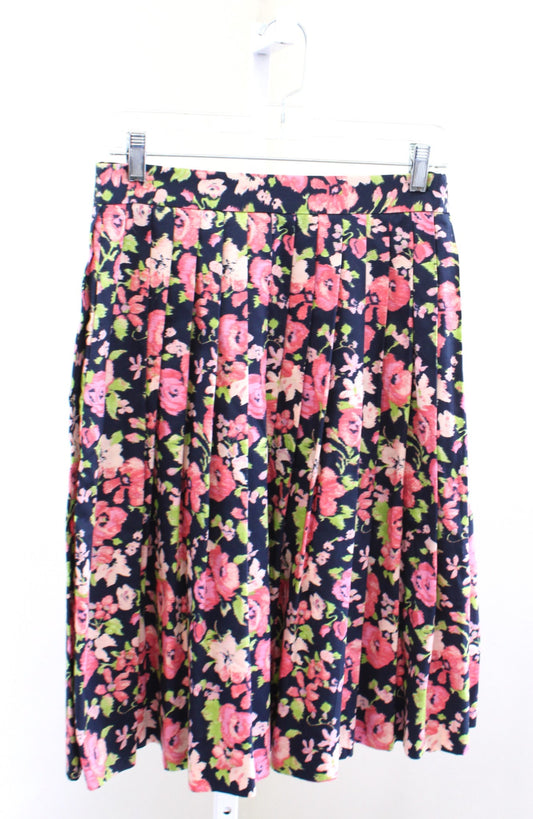 Brooks Brothers Womens Navy Blue Floral Print Pleated Skirt Size 4 Pink Green