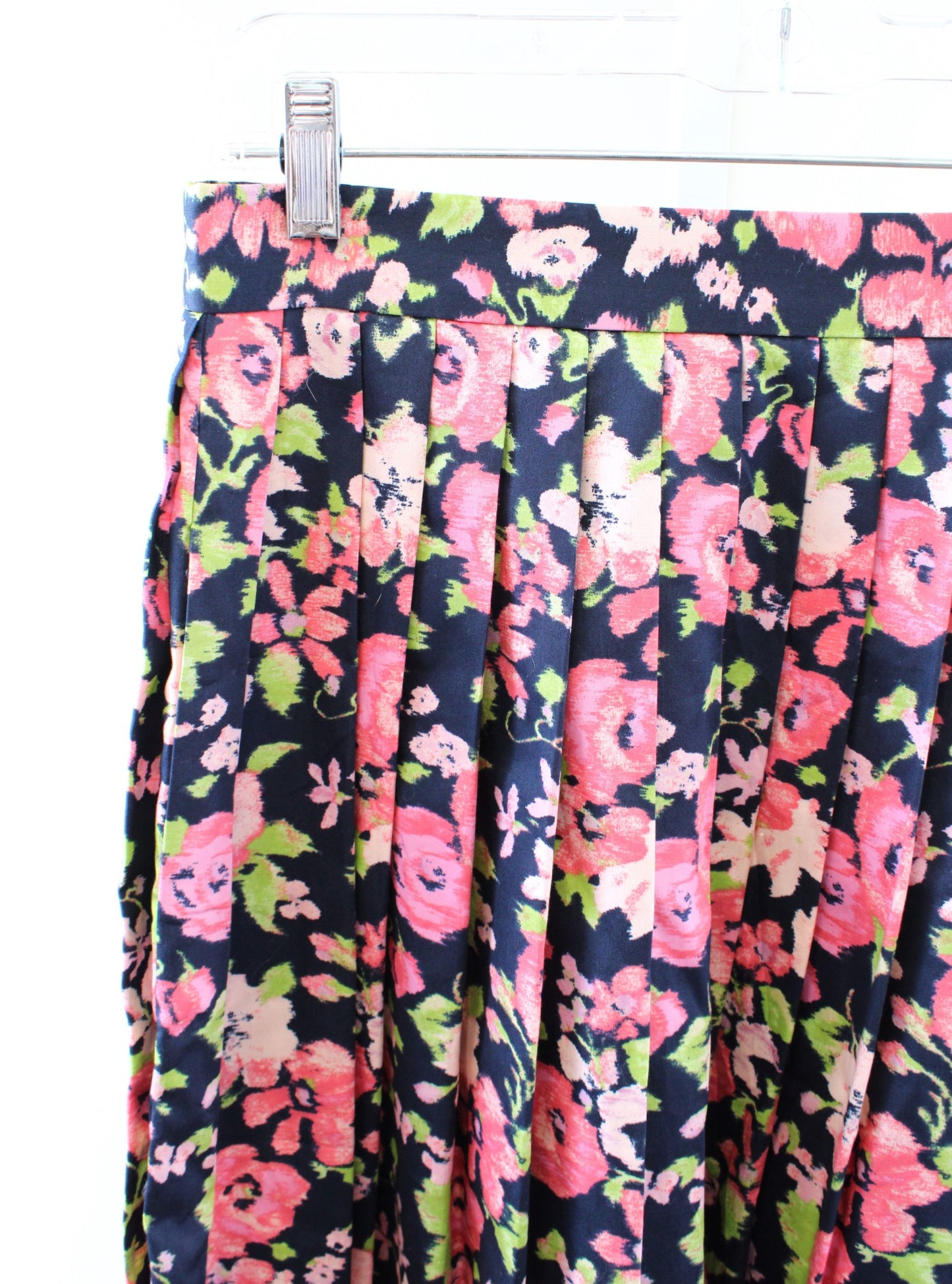 Brooks Brothers Womens Navy Blue Floral Print Pleated Skirt Size 4 Pink Green