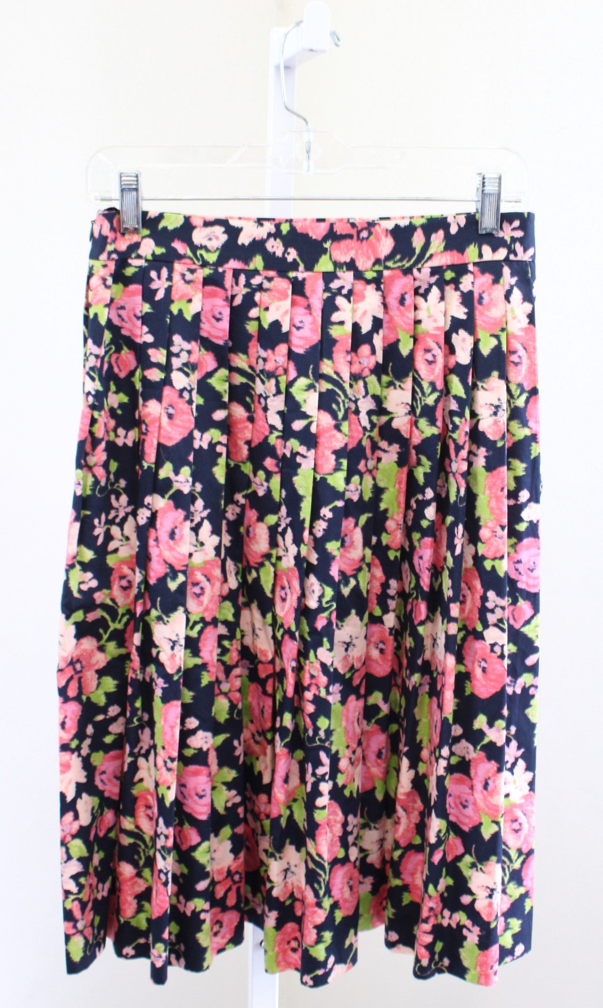 Brooks Brothers Womens Navy Blue Floral Print Pleated Skirt Size 4 Pink Green