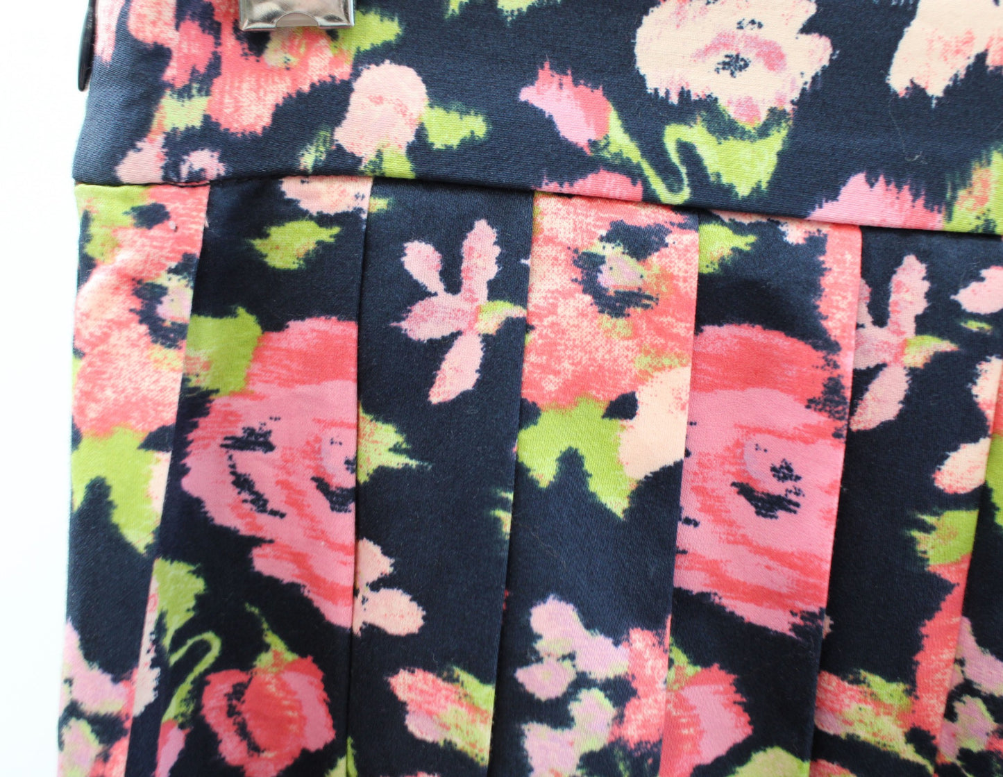 Brooks Brothers Womens Navy Blue Floral Print Pleated Skirt Size 4 Pink Green