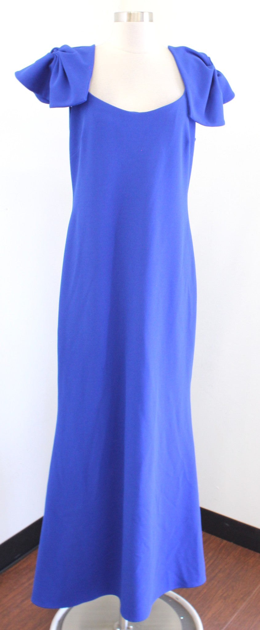 Belle Badgley Mischka Royal Blue Ruffle Sleeve Formal Dress Evening Gown Size 12