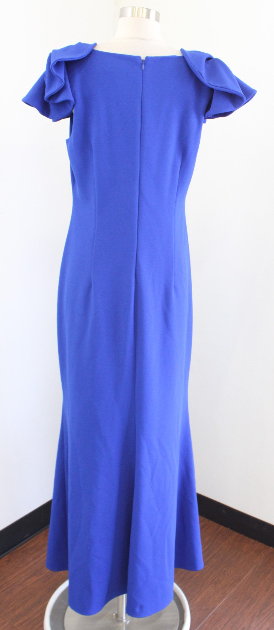 Belle Badgley Mischka Royal Blue Ruffle Sleeve Formal Dress Evening Gown Size 12