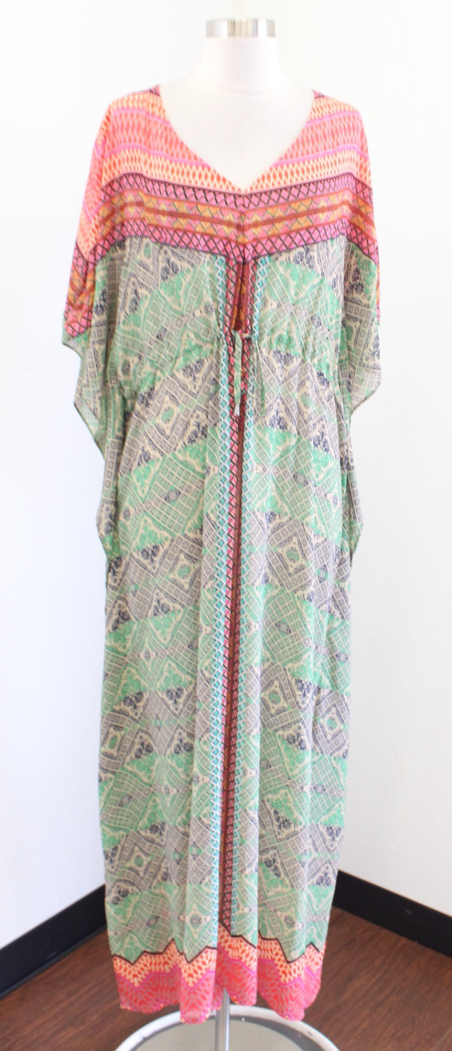 Vanessa Virginia Anthropologie Chaka Geometric Kaftan Maxi Dress Coverup Size S