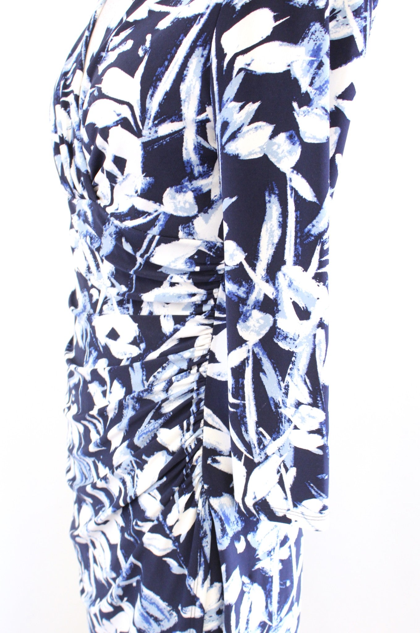Lauren Ralph Lauren Navy Blue Abstract Floral Ruched Wiggle Sheath Dress Size 4