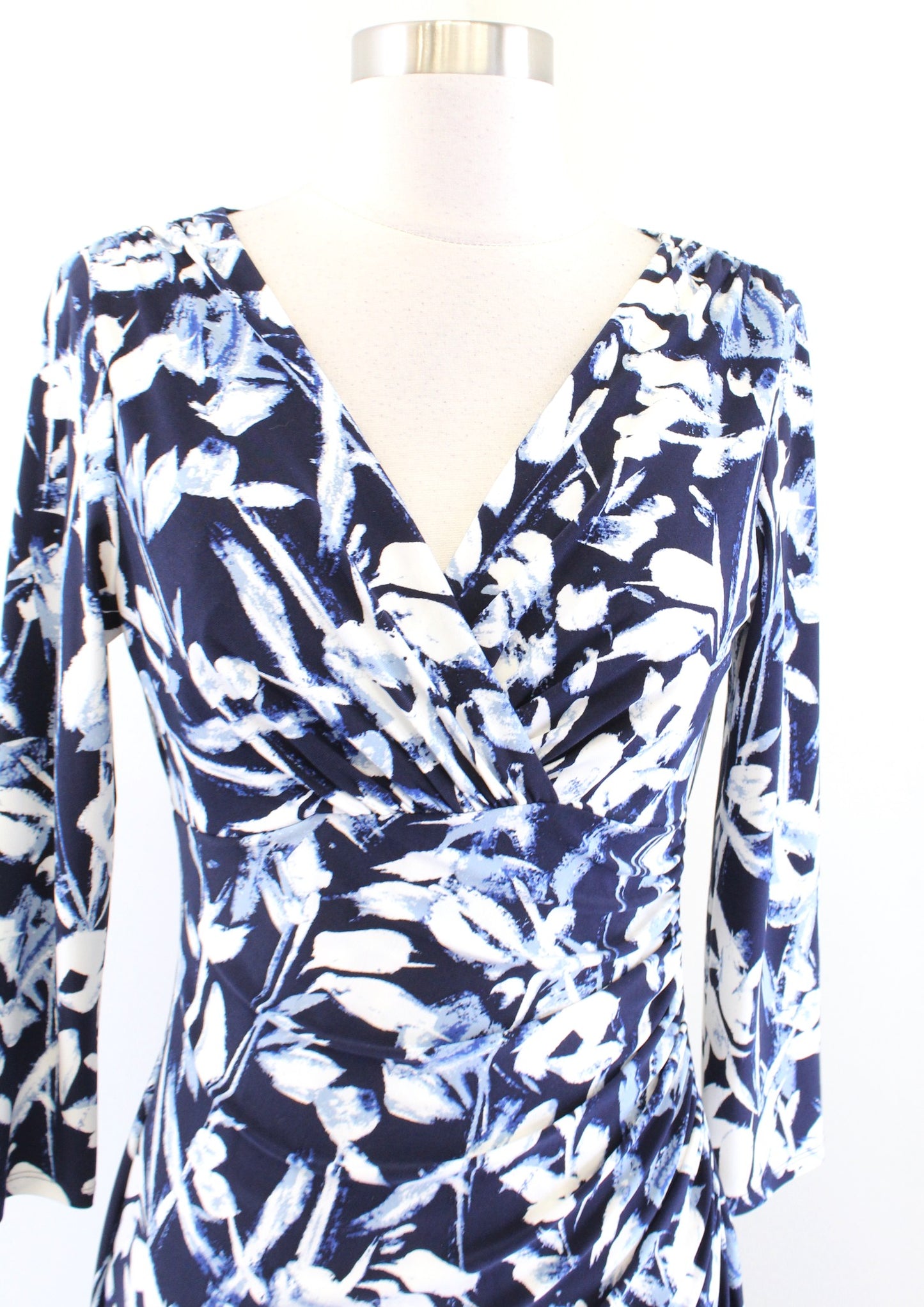 Lauren Ralph Lauren Navy Blue Abstract Floral Ruched Wiggle Sheath Dress Size 4