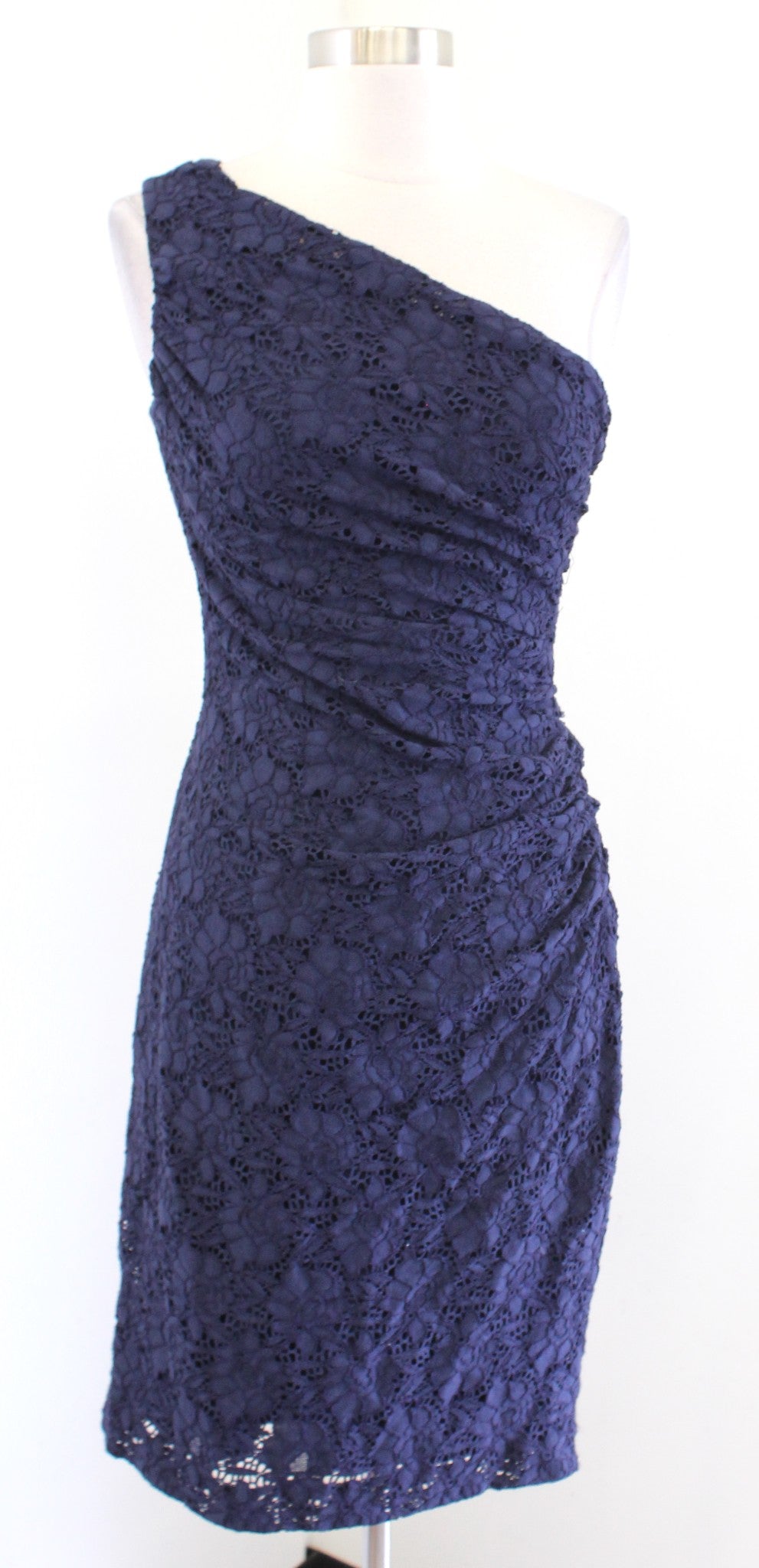 Lauren Ralph Lauren Navy Blue Lace Ruched One Shoulder Sheath Dress Cocktail 4