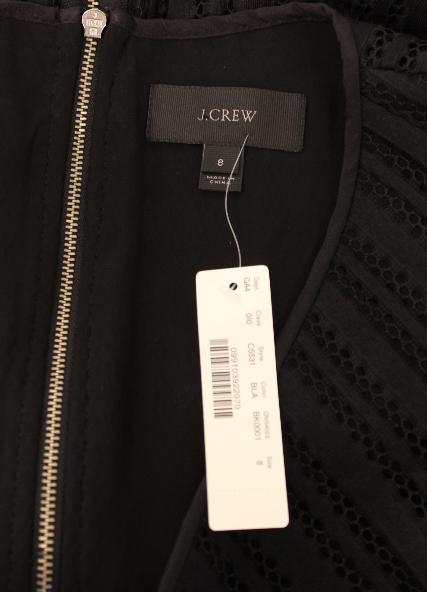 NWT J Crew Striped Eyelet V Neck A Line Fit and Flare Dress Size 8 Sleeveless