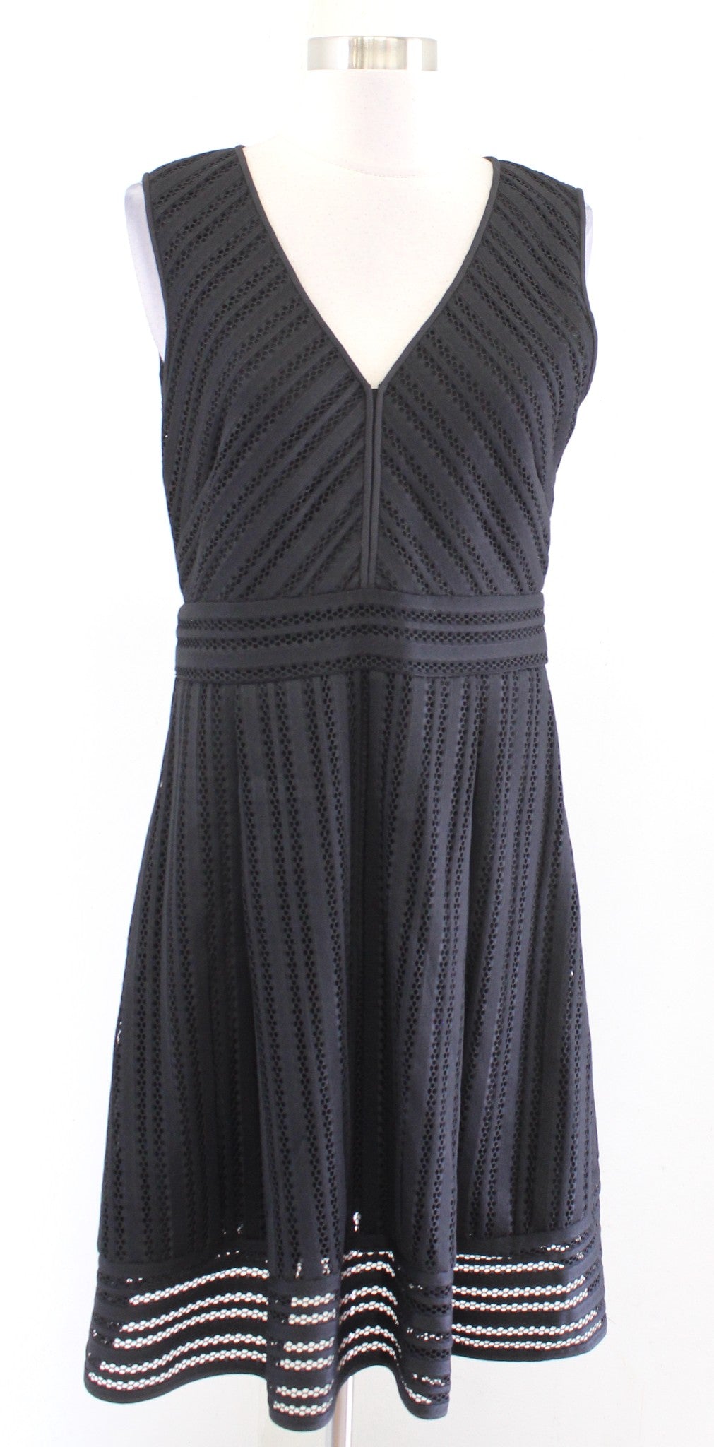 NWT J Crew Striped Eyelet V Neck A Line Fit and Flare Dress Size 8 Sleeveless