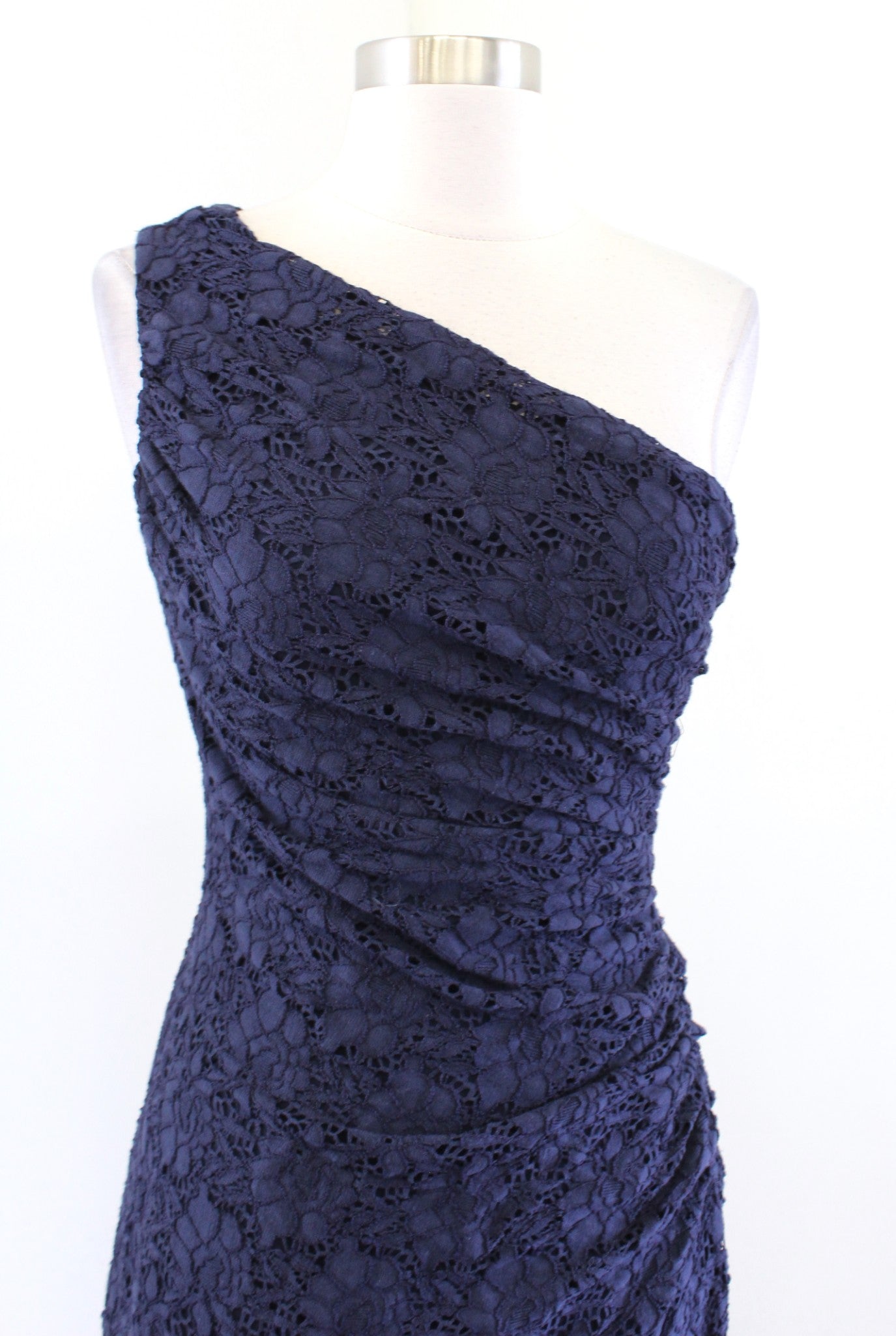 Lauren Ralph Lauren Navy Blue Lace Ruched One Shoulder Sheath Dress Cocktail 4