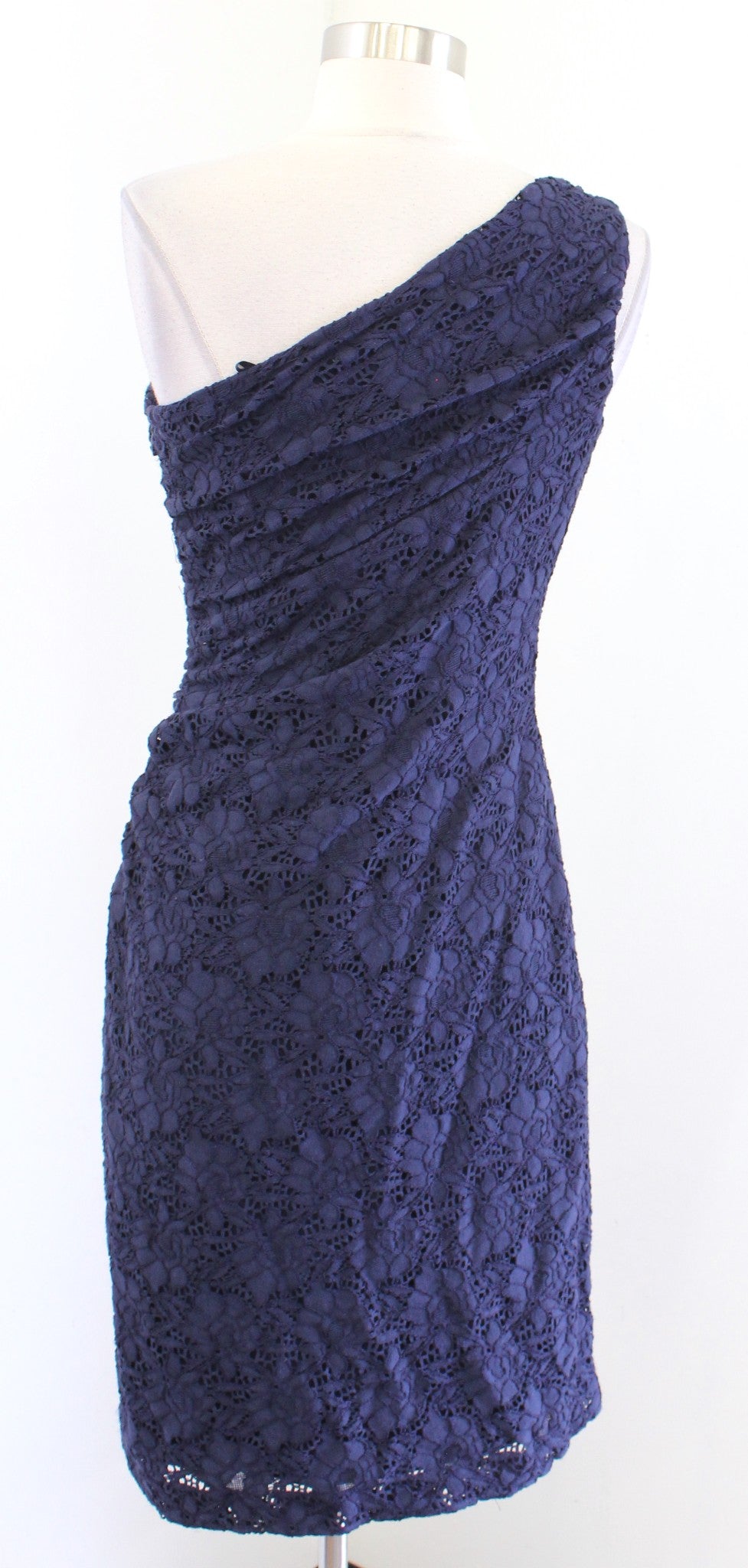 Lauren Ralph Lauren Navy Blue Lace Ruched One Shoulder Sheath Dress Cocktail 4