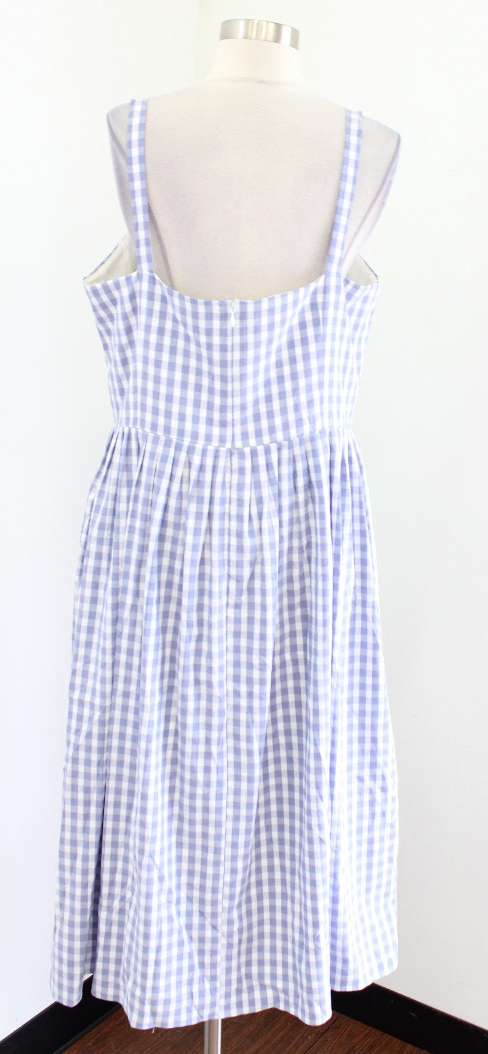 NWT Antonio Melani Blue White Gingham Plaid Bow Midi A Line Dress Size 14
