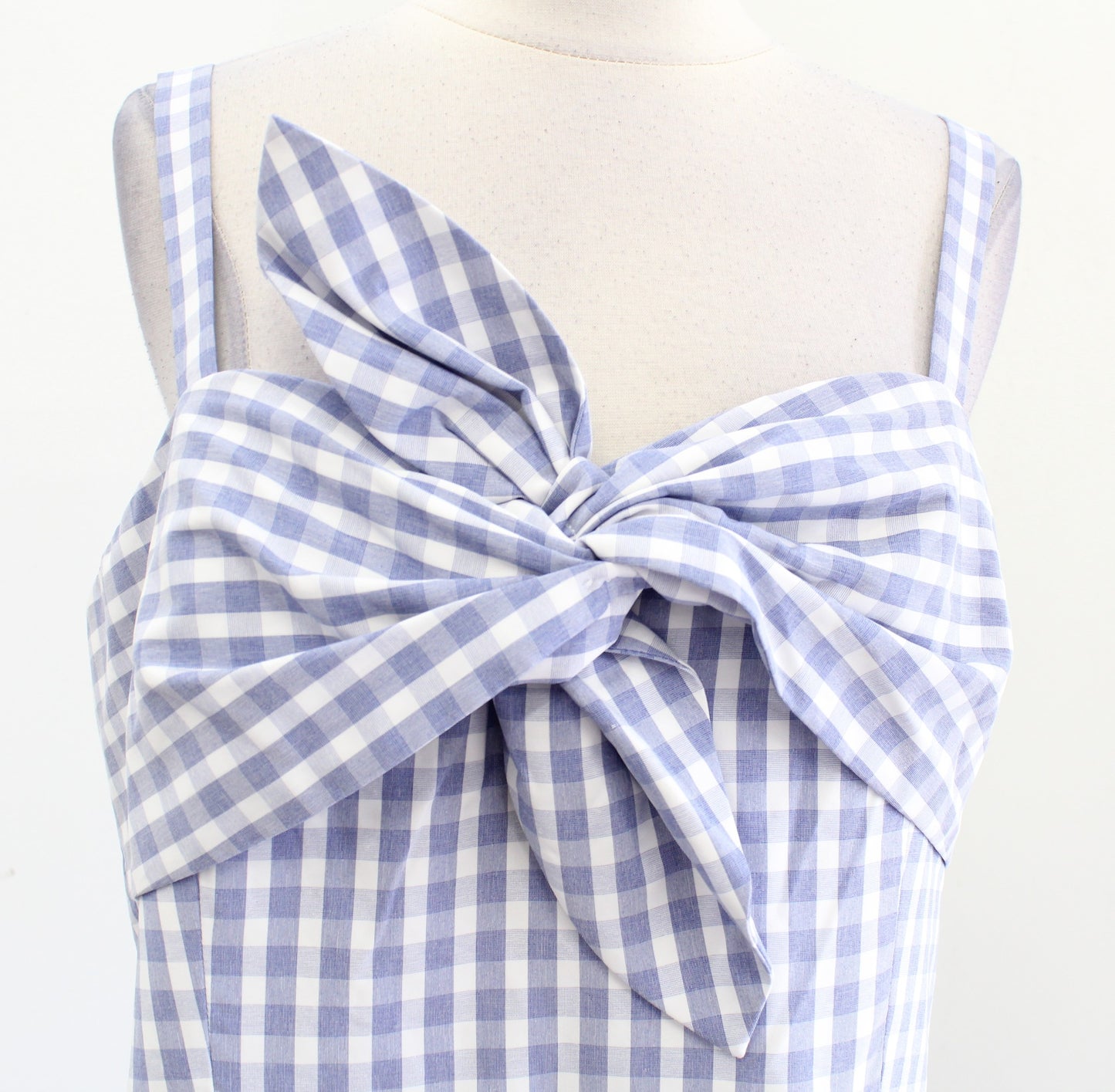 NWT Antonio Melani Blue White Gingham Plaid Bow Midi A Line Dress Size 14