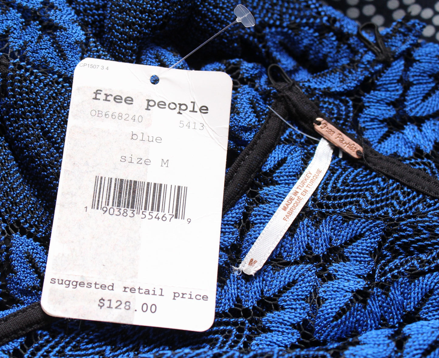 NWT Free People Simone Blue Crochet Lace Mock Neck Shift Swing Dress Size M