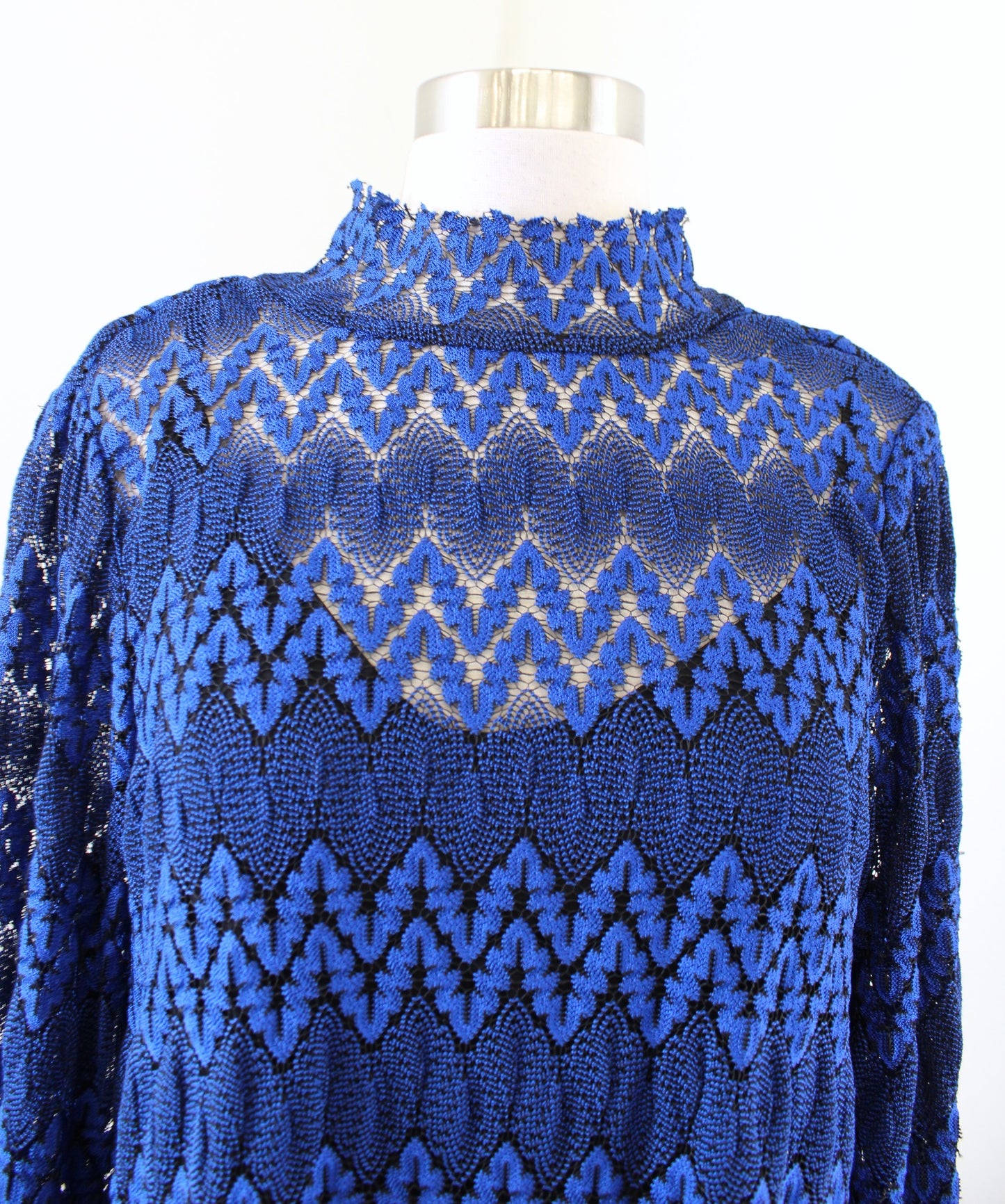 NWT Free People Simone Blue Crochet Lace Mock Neck Shift Swing Dress Size M