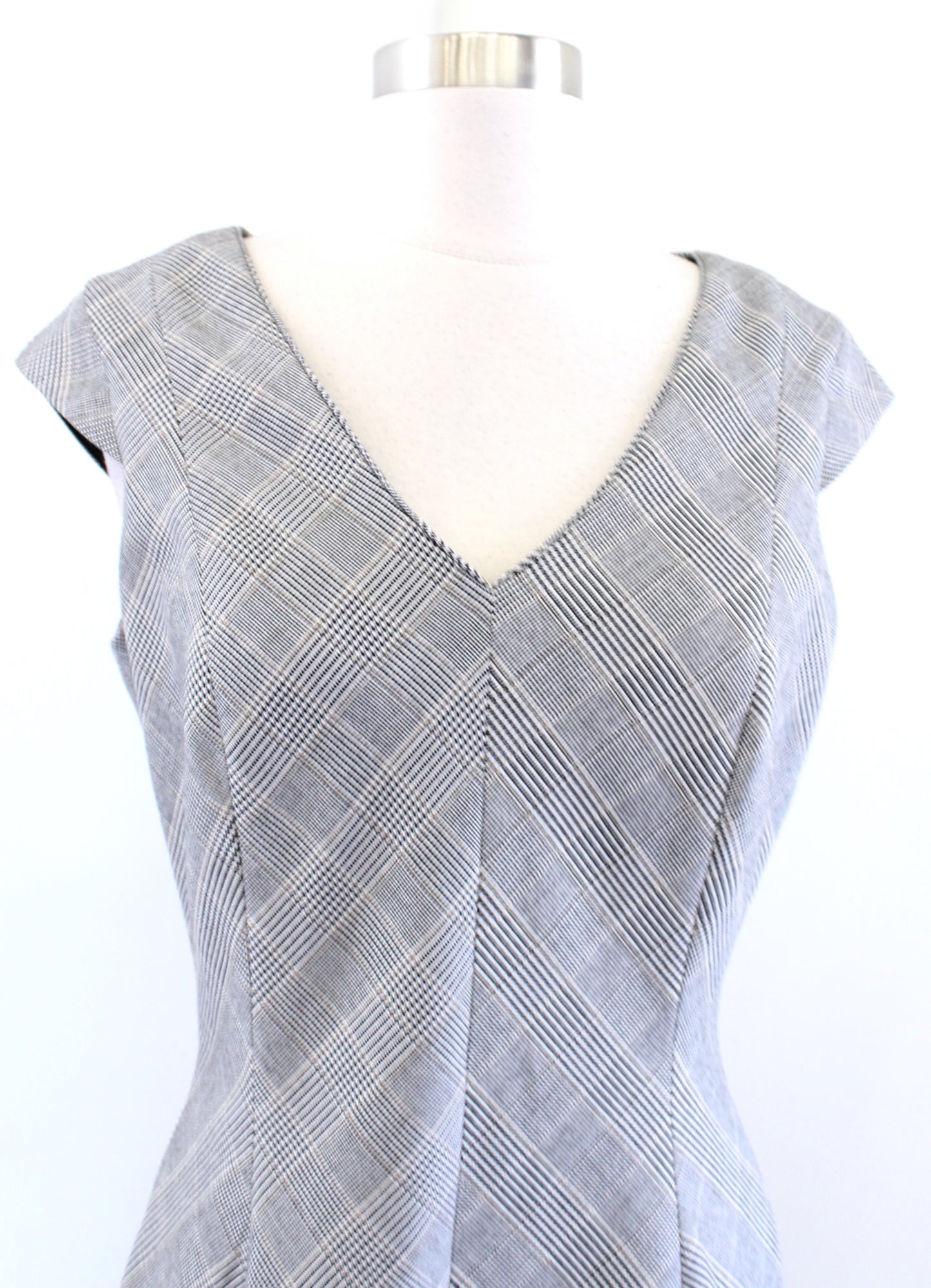 White House Black Market Gray Houndstooth Plaid Flared A Line Dress Career sz 6