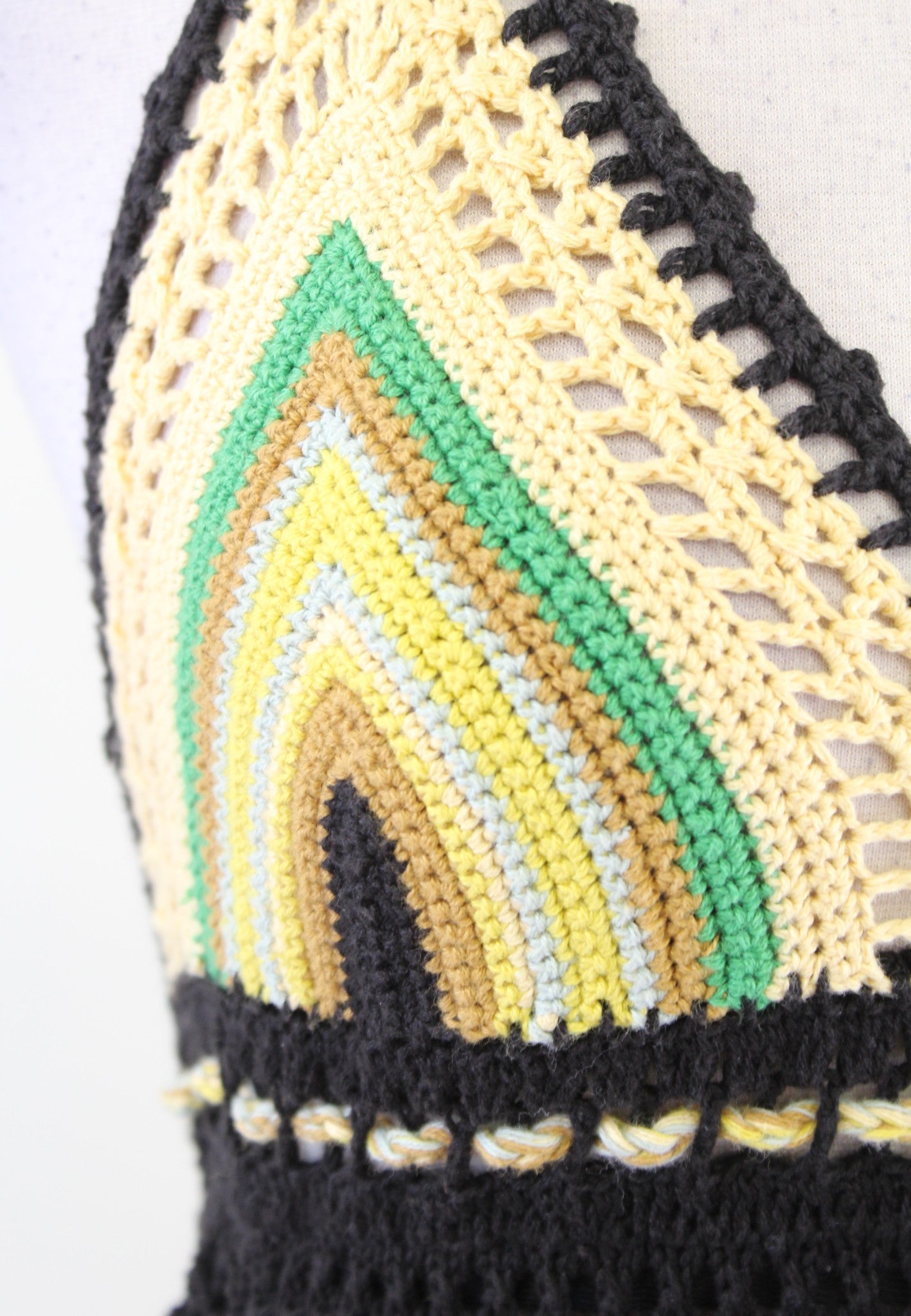 Free People Black Crochet Knit Halter Dress Size S New Wave Yellow Green Beach