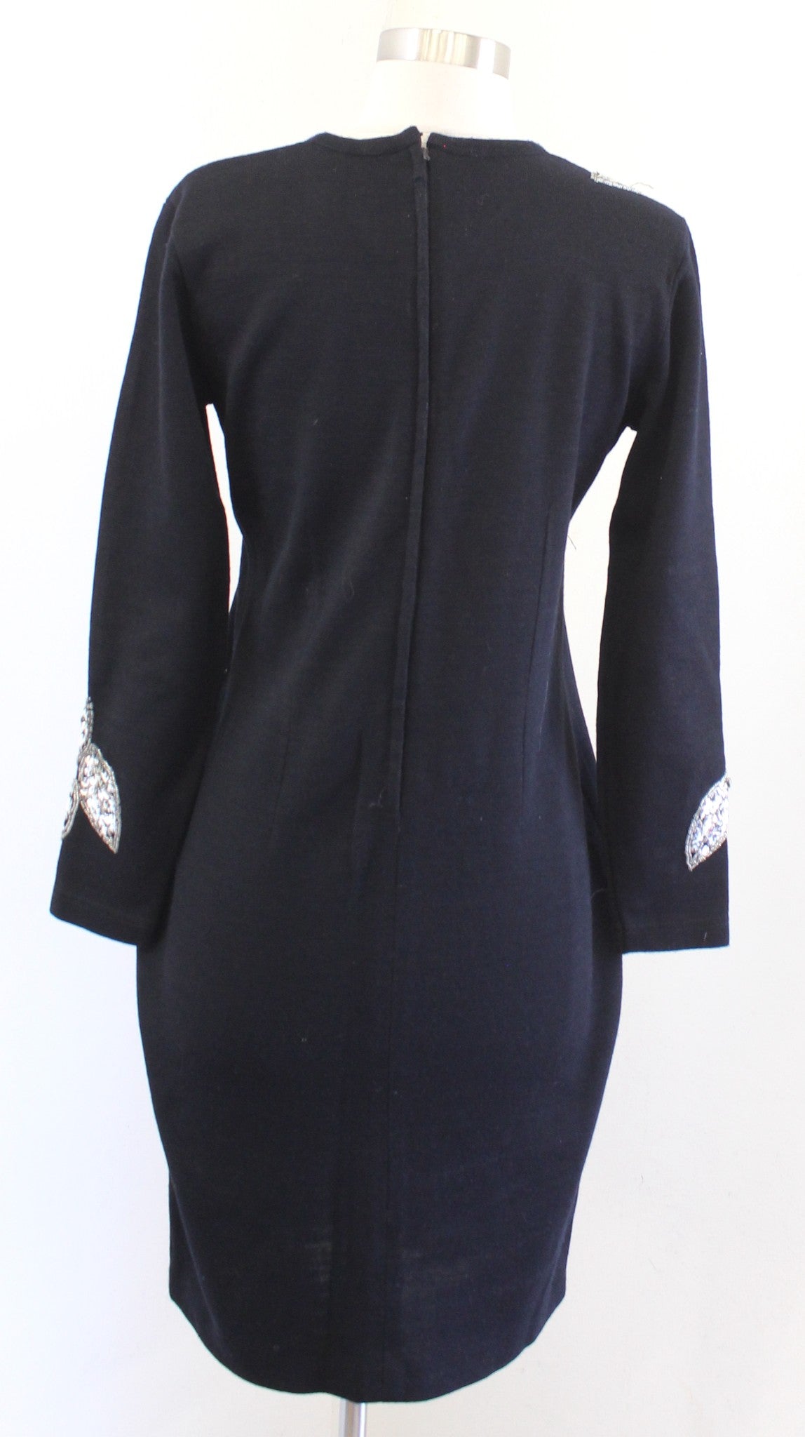 Vtg 90s Outlander Black Silver Sequin Embellished Sweater Dress Wool Size PS SP