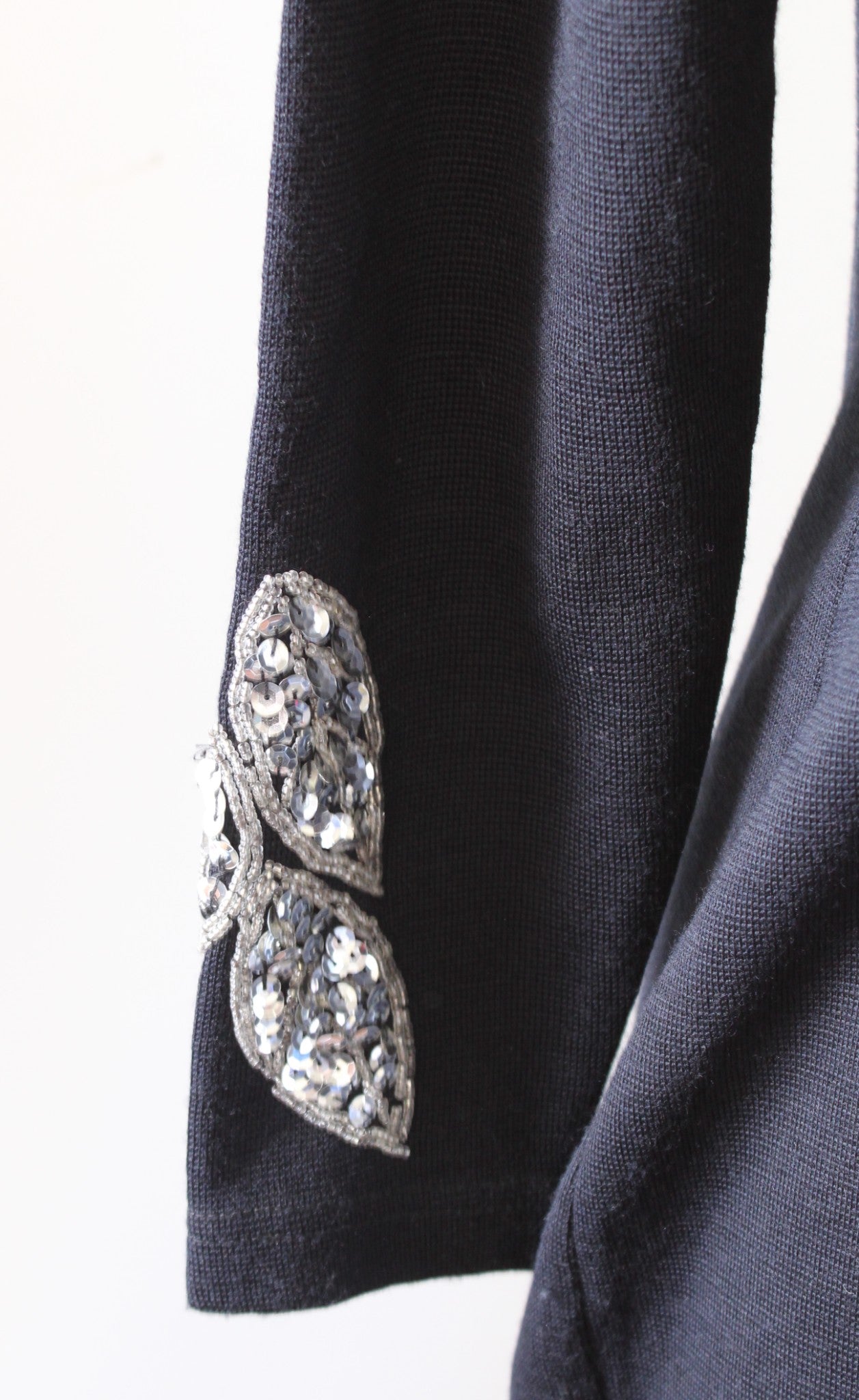 Vtg 90s Outlander Black Silver Sequin Embellished Sweater Dress Wool Size PS SP