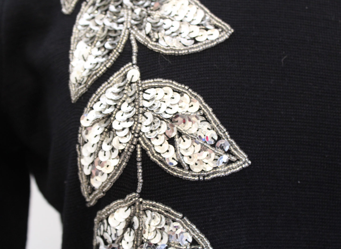 Vtg 90s Outlander Black Silver Sequin Embellished Sweater Dress Wool Size PS SP