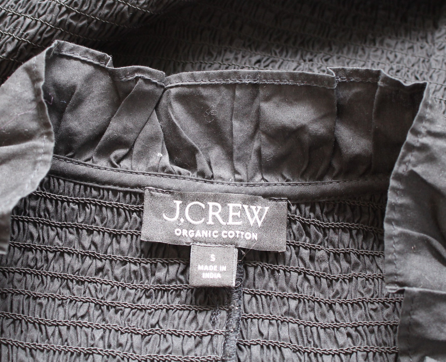 J Crew Black Smocked Button Up Front Ruffle Bell Sleeve Mini Dress Size S