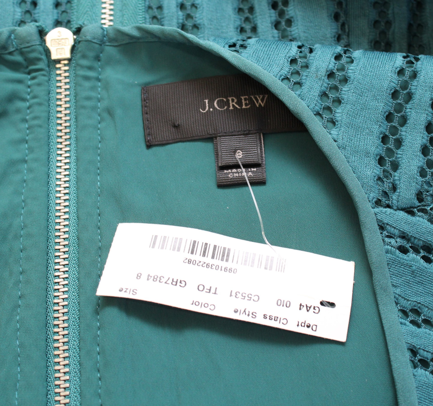 NWT J Crew Womens Green V Neck Eyelet Striped A Line Fit and Flare Dress Size 8