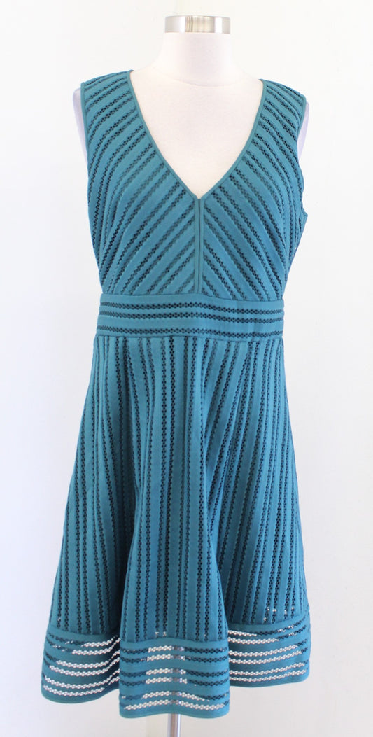 NWT J Crew Womens Green V Neck Eyelet Striped A Line Fit and Flare Dress Size 8