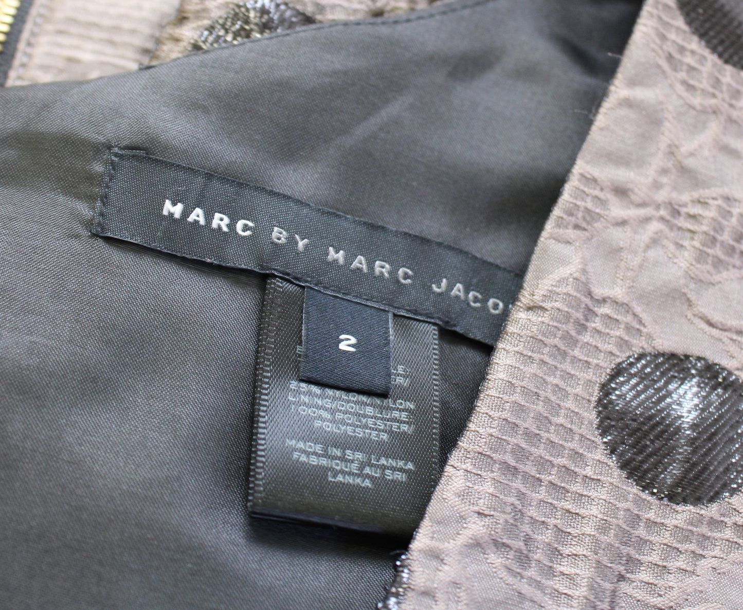Marc by Marc Jacobs Brown Gray Black Metallic Polka Dot Mini Dress Sz 2 Textured
